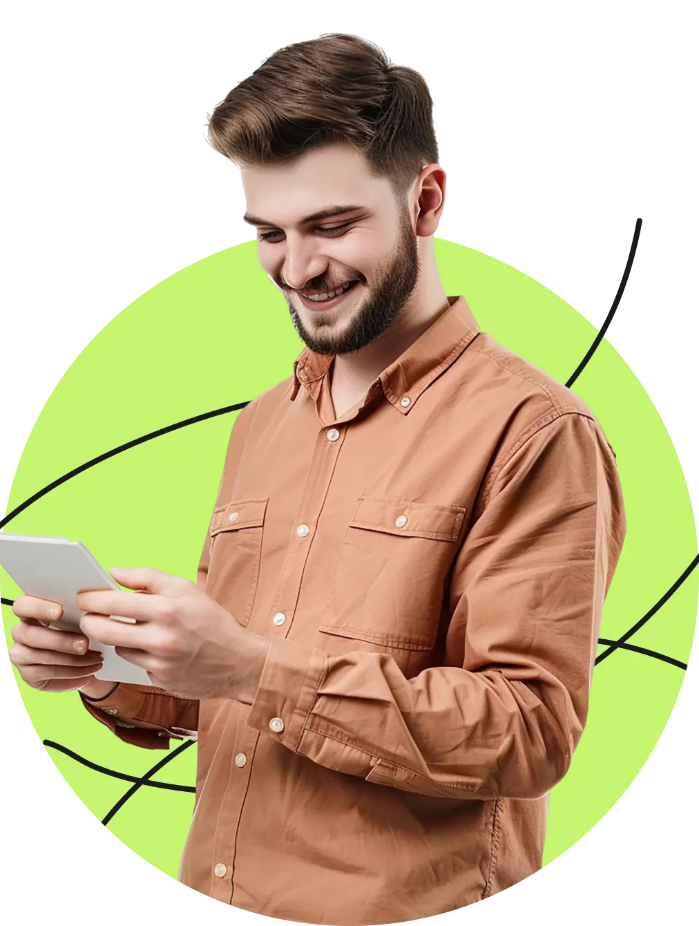 Smiling man using a tablet